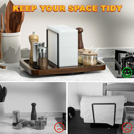 Napkin Holder for Table, Rotating Metal Napkin Dispenser with Salt and Pepper Shakers Caddy Standing Paper Towel Holder for Bathroom Kitchen Dining Table Decor Not Including Shakers.