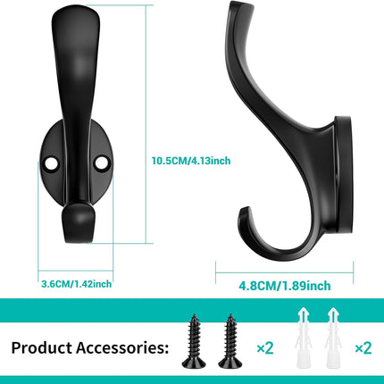 Coat Hooks Heavy Duty - Wall Mount Metal Towel Hooks Screw-in Wall Hooks for Hanging Hat, Towel, Key, Robe, Scarf, Bag, Cap (6 PCS Black).