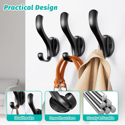 Coat Hooks Heavy Duty - Wall Mount Metal Towel Hooks Screw-in Wall Hooks for Hanging Hat, Towel, Key, Robe, Scarf, Bag, Cap (6 PCS Black).