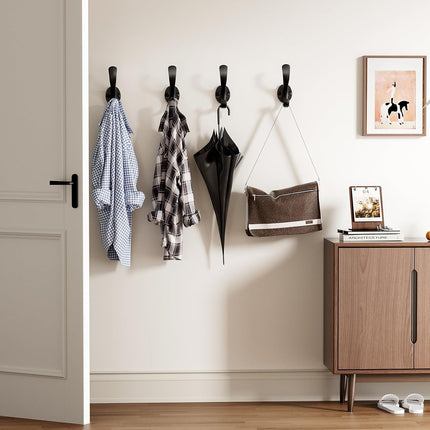 Coat Hooks Heavy Duty - Wall Mount Metal Towel Hooks Screw-in Wall Hooks for Hanging Hat, Towel, Key, Robe, Scarf, Bag, Cap (6 PCS Black).