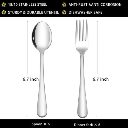 12 Pcs Spoons and Forks Set, Top Food Grade Stainless Steel Forks and Spoons Silverware Set,Forks and Spoons Cutlery Set, Mirror Finish & Dishwasher Safe.