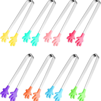 8PCS Silicone Mini Tongs, 5Inch Hand Shape Food Tongs, Colourful Small Kids Tongs for Serving Food, Ice Cube, fruits, Sugar, Barbecue by  (Palm sharp).