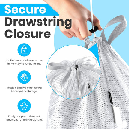 Large Mesh Laundry Bags - 2-Pack Heavy Duty with Handles & Drawstring - Machine Washable Net Laundry Sacks for College Dorm, Camp, Travel, Bedding & Clothes Storage (White).