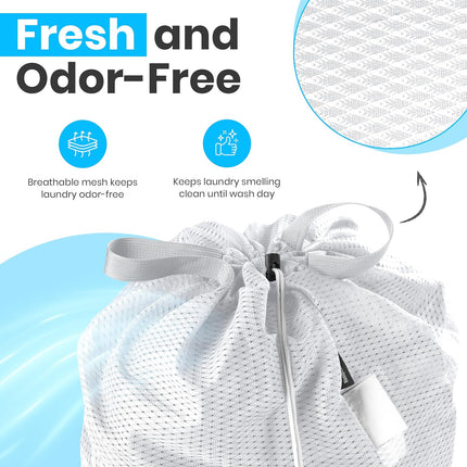 Large Mesh Laundry Bags - 2-Pack Heavy Duty with Handles & Drawstring - Machine Washable Net Laundry Sacks for College Dorm, Camp, Travel, Bedding & Clothes Storage (White).
