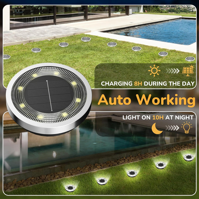 Solar Ground Lights,16 Pack Solar Lights Outdoor Waterproof, Solar Garden Lights Landscape Lighting for Patio Pathway Lawn Yard Deck Driveway Walkway, Cold White.