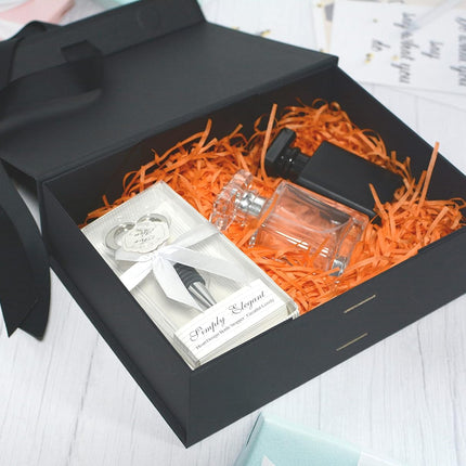 Black Luxury Magnetic Gift Box with Lid, Ribbons and Gift Bag, Medium Size-9.4x7x3 Inches, Great for Christmas, New Year, Wedding, Birthdays, Man.