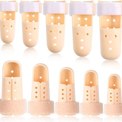 10 Pcs Mallet Finger Splint, 5 Sizes Finger Support Brace Stabilizer Straightener Plastic Fingertip Protectors Arthritis Knuckle Immobilization for Thumb Pinky Middle Index Ring(Beige).