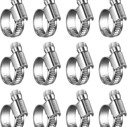 Non-Slip Worm Gear Hose Clamps#6, 1/2" to 3/4"(12-20mm) Adjustable Stainless Steel Screw Clamps for Automotive, Fuel Line, Garden, Heater, Radiator Tube Pipe, 12 Pack.