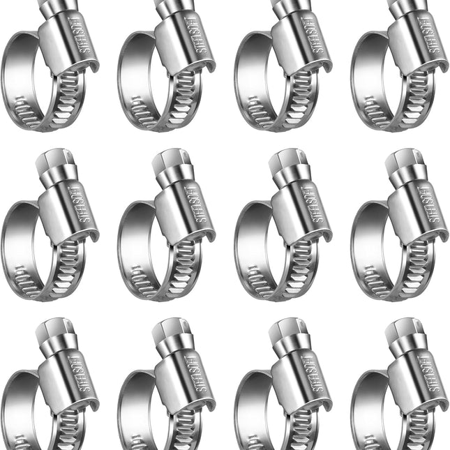 Non-Slip Worm Gear Hose Clamps#6, 1/2" to 3/4"(12-20mm) Adjustable Stainless Steel Screw Clamps for Automotive, Fuel Line, Garden, Heater, Radiator Tube Pipe, 12 Pack.
