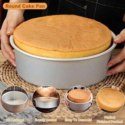 Round Cake Pan Set of 3 (6 x 3 inch/8 x 3 inch/10 x 3 inch), Aluminum Baking Pans for Layer Cakes, Heavy Duty Non-Stick, Evenly Baking Tools for Home Kitchen, Birthday Wedding Anniversary.