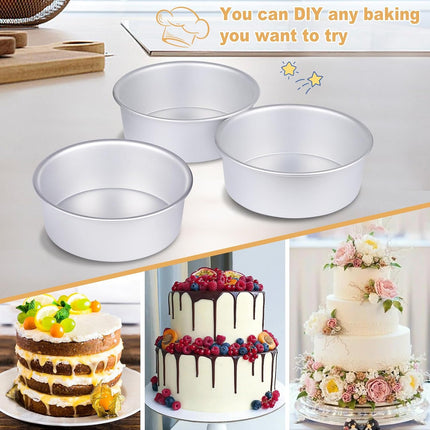 Round Cake Pan Set of 3 (6 x 3 inch/8 x 3 inch/10 x 3 inch), Aluminum Baking Pans for Layer Cakes, Heavy Duty Non-Stick, Evenly Baking Tools for Home Kitchen, Birthday Wedding Anniversary.