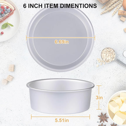 Round Cake Pan Set of 3 (6 x 3 inch/8 x 3 inch/10 x 3 inch), Aluminum Baking Pans for Layer Cakes, Heavy Duty Non-Stick, Evenly Baking Tools for Home Kitchen, Birthday Wedding Anniversary.