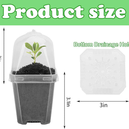 10PCS Clear Plant Nursery Pots with Humidity Dome - 3" Plastic Gardening Pot with Labels, Durable Plastic Plant Container for Seedlings/Vegetables/Succulents/Cuttings.