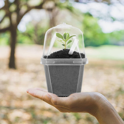 10PCS Clear Plant Nursery Pots with Humidity Dome - 3" Plastic Gardening Pot with Labels, Durable Plastic Plant Container for Seedlings/Vegetables/Succulents/Cuttings.