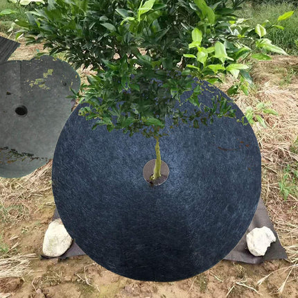 4 Pack 32.3 Inch Non-Woven Tree Mulch Ring - Degradable Tree Protector Mat, Reusable Tree Weed Barrier Mat for Weed Control Root Protection.