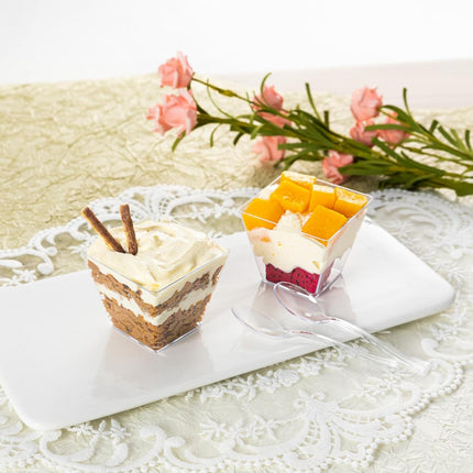 60Pack 4oz Plastic Dessert Cups with Lids and Spoons, Mini Plastic Parfait Cups for Parties, Clear Square Cups for Appetizer Cake Ice-cream.