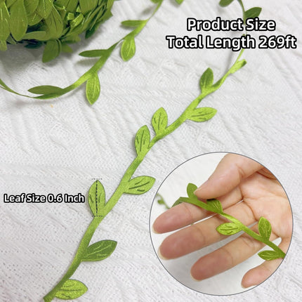 269ft Leaf Ribbon, Artificial Vines Leaf String Trim Ribbon - for Baby Shower, Jungle Wild Botanical Greenery, Spring Wedding & Home Party Decorations, Balloon Garland, Wreaths & DIY Craft.