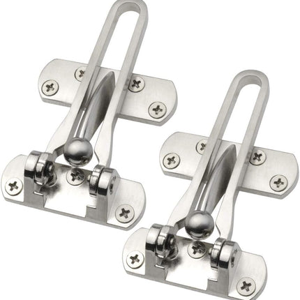 Home Security Door Lock, 2 Pack Latch Guard Clasp Front Door Locks for Kids, Home Reinforcement Lock for Swing-in Doors, Hotel Door Latches, Thicken Solid Aluminium Alloy, Satin Nickel.