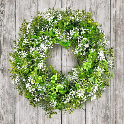 St Patricks Day Decorations Artificial Wreath Lucky Shamrock Clover Leprechaun Hat Beers Spring Summer Party Decor Outdoor/Indoor Farmhouse Front Porch Wall Window Door.