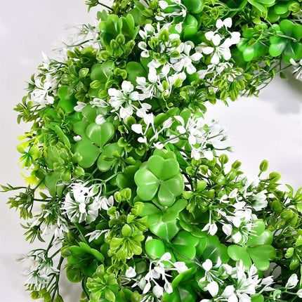 St Patricks Day Decorations Artificial Wreath Lucky Shamrock Clover Leprechaun Hat Beers Spring Summer Party Decor Outdoor/Indoor Farmhouse Front Porch Wall Window Door.