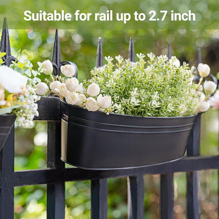 3 Pcs Metal Hanging Flower Pots for Railing Fence Outdoor Planter 15.7 Inch Hanging Bucket Pots Countryside Window Flower Plant Holder with Detachable Hooks for Garden Yard Home Decor,Black.