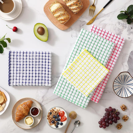 Kitchen Towels and Dishcloths Set, 16 x 25 and 12 x 12 Inches, Set of 8 Cotton Terry Kitchen Dish Towels, Super Soft and Absorbent Dish Cloths, Blue/Yellow/Red/Green.