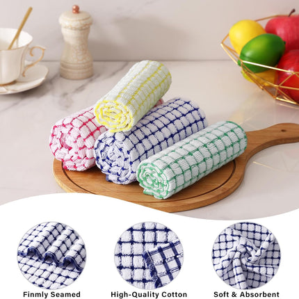 Kitchen Towels and Dishcloths Set, 16 x 25 and 12 x 12 Inches, Set of 8 Cotton Terry Kitchen Dish Towels, Super Soft and Absorbent Dish Cloths, Blue/Yellow/Red/Green.