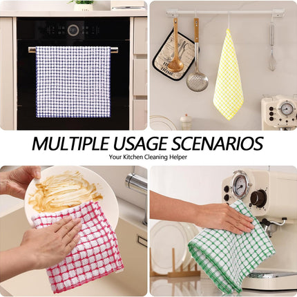 Kitchen Towels and Dishcloths Set, 16 x 25 and 12 x 12 Inches, Set of 8 Cotton Terry Kitchen Dish Towels, Super Soft and Absorbent Dish Cloths, Blue/Yellow/Red/Green.