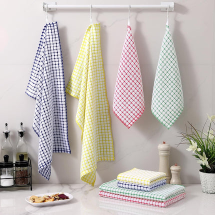Kitchen Towels and Dishcloths Set, 16 x 25 and 12 x 12 Inches, Set of 8 Cotton Terry Kitchen Dish Towels, Super Soft and Absorbent Dish Cloths, Blue/Yellow/Red/Green.