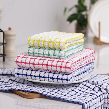 Kitchen Towels and Dishcloths Set, 16 x 25 and 12 x 12 Inches, Set of 8 Cotton Terry Kitchen Dish Towels, Super Soft and Absorbent Dish Cloths, Blue/Yellow/Red/Green.