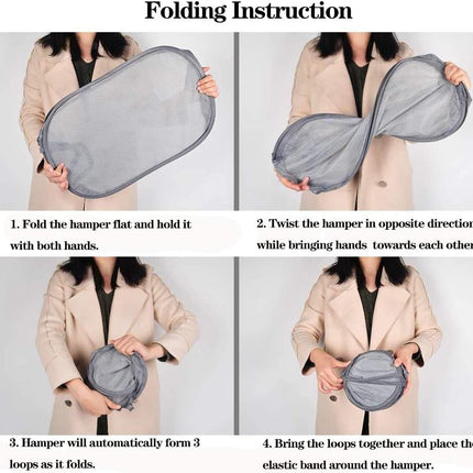 2 Pcs Popup Mesh Laundry Baskets, Collapsible and Portable Clothes Washing Laundry Hampers with Reinforced Carry Handles, Gray Clothes Hamper for Home, Travel, College Dorm.
