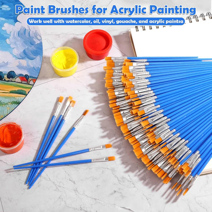 126 Pcs Flat Paint Brushes for Acrylic Painting, Small Paint Brushes Bulk, Kids Paint Brushes Set for Art Crafts Classroom Oil Watercolor Canvas Face Painting.