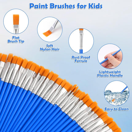 126 Pcs Flat Paint Brushes for Acrylic Painting, Small Paint Brushes Bulk, Kids Paint Brushes Set for Art Crafts Classroom Oil Watercolor Canvas Face Painting.