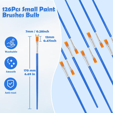 126 Pcs Flat Paint Brushes for Acrylic Painting, Small Paint Brushes Bulk, Kids Paint Brushes Set for Art Crafts Classroom Oil Watercolor Canvas Face Painting.