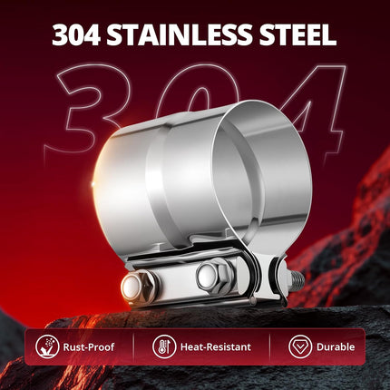 3.0'' Exhaust Clamp, Lap Joint Band Clamp Stainless Steel for Pipes, Mufflers, Catalytic Converters (4Pcs, 3.0 inch).