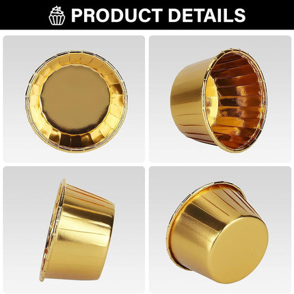 Gold Cupcake Cups, 3.5 Oz 50pcs Disposable Foil Muffin Liners, Gold Cupcake Baking Cups, Ramekin Aluminum Cupcake Tip Pan Ramekin Holders, Little Baking Cups.
