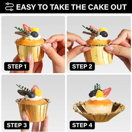 Gold Cupcake Cups, 3.5 Oz 50pcs Disposable Foil Muffin Liners, Gold Cupcake Baking Cups, Ramekin Aluminum Cupcake Tip Pan Ramekin Holders, Little Baking Cups.