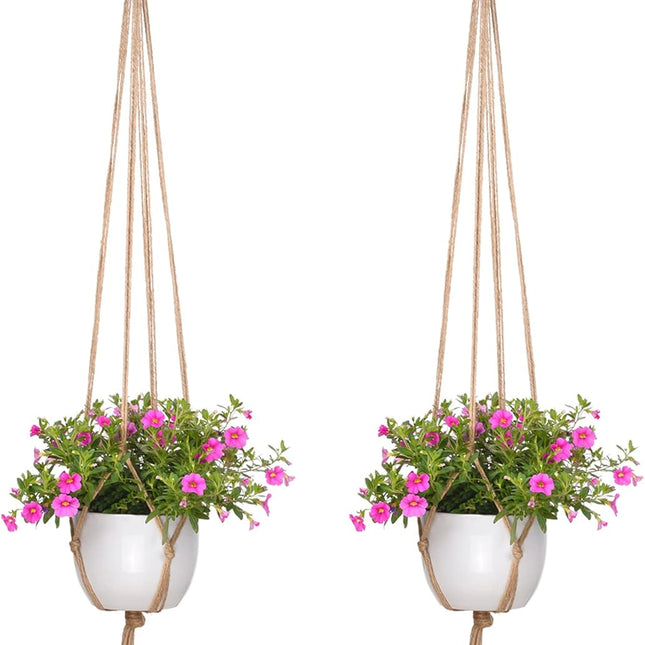 2 Pack 48 Inch Large Macrame Plant Hanger Rope to Hang Flower Pot Plant Holder for Indoor Outdoor Decorations, 4 Legs (Linen Color).