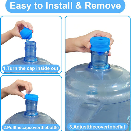 3 Pack 3 and 5 Gallon Water Jug Cap, Upgrade Silicone Reusable Replacement Caps, Non Spill Lids for 55mm Standard/Screw/Crown Tops Water Bottle.
