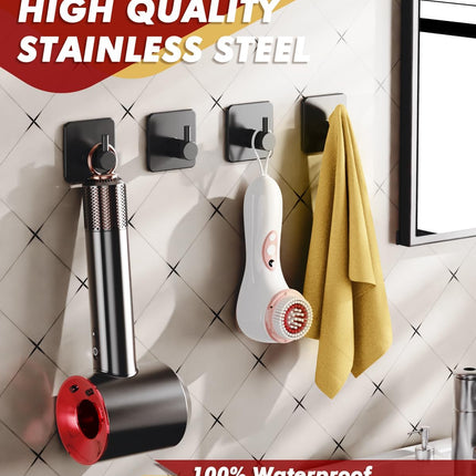 Adhesive Hooks Heavy Duty 22lb(Max) Towel Hooks for Shower, 5 Pack Self Adhesive Damage Free Wall Hooks, Stainless Steel for Coat Robe, Waterproof Oilproof Rustproof for Bathroom Kitchen Office.