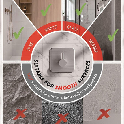 Adhesive Hooks Heavy Duty 22lb(Max) Towel Hooks for Shower, 5 Pack Self Adhesive Damage Free Wall Hooks, Stainless Steel for Coat Robe, Waterproof Oilproof Rustproof for Bathroom Kitchen Office.