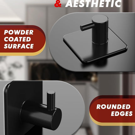 Adhesive Hooks Heavy Duty 22lb(Max) Towel Hooks for Shower, 5 Pack Self Adhesive Damage Free Wall Hooks, Stainless Steel for Coat Robe, Waterproof Oilproof Rustproof for Bathroom Kitchen Office.