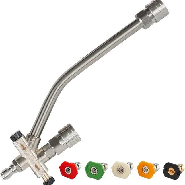 Foam Cannon Dual-Connector Accessory, Pressure Washer Double Tip Attachment for Soap Cannon with 5 Power Washer Sprayer Nozzles, 1/4" Quick Connect, 4000 PSI.
