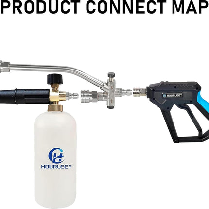 Foam Cannon Dual-Connector Accessory, Pressure Washer Double Tip Attachment for Soap Cannon with 5 Power Washer Sprayer Nozzles, 1/4" Quick Connect, 4000 PSI.