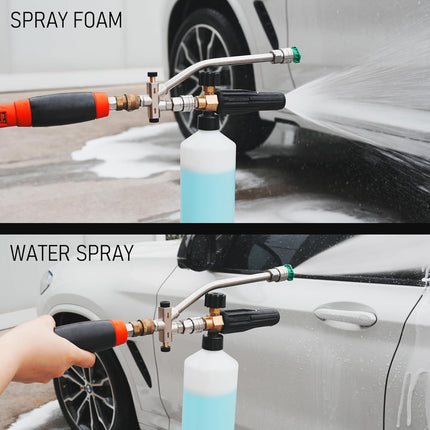 Foam Cannon Dual-Connector Accessory, Pressure Washer Double Tip Attachment for Soap Cannon with 5 Power Washer Sprayer Nozzles, 1/4" Quick Connect, 4000 PSI.