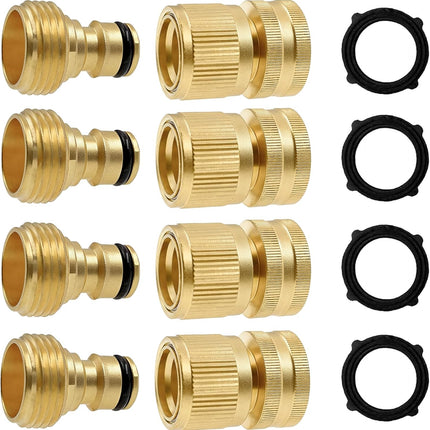 Garden Hose Quick Connector, Solid Brass 3/4 Inch GHT Thread Garden Quick Connect Kit, Male and Female No-Leak Water Hose Fittings (4 Set).