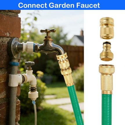 Garden Hose Quick Connector, Solid Brass 3/4 Inch GHT Thread Garden Quick Connect Kit, Male and Female No-Leak Water Hose Fittings (4 Set).