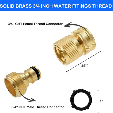 Garden Hose Quick Connector, Solid Brass 3/4 Inch GHT Thread Garden Quick Connect Kit, Male and Female No-Leak Water Hose Fittings (4 Set).