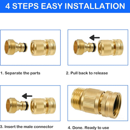 Garden Hose Quick Connector, Solid Brass 3/4 Inch GHT Thread Garden Quick Connect Kit, Male and Female No-Leak Water Hose Fittings (4 Set).