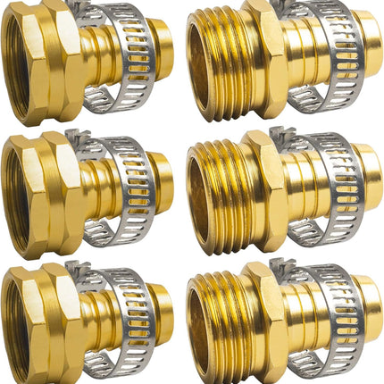 Hose Repair Connectors with Claps, 5/8" Aluminum Garden Hose Repair Kit, Female and Male Hose Connectors & Fitting with Stainless Steel Clamp, 3 pack.